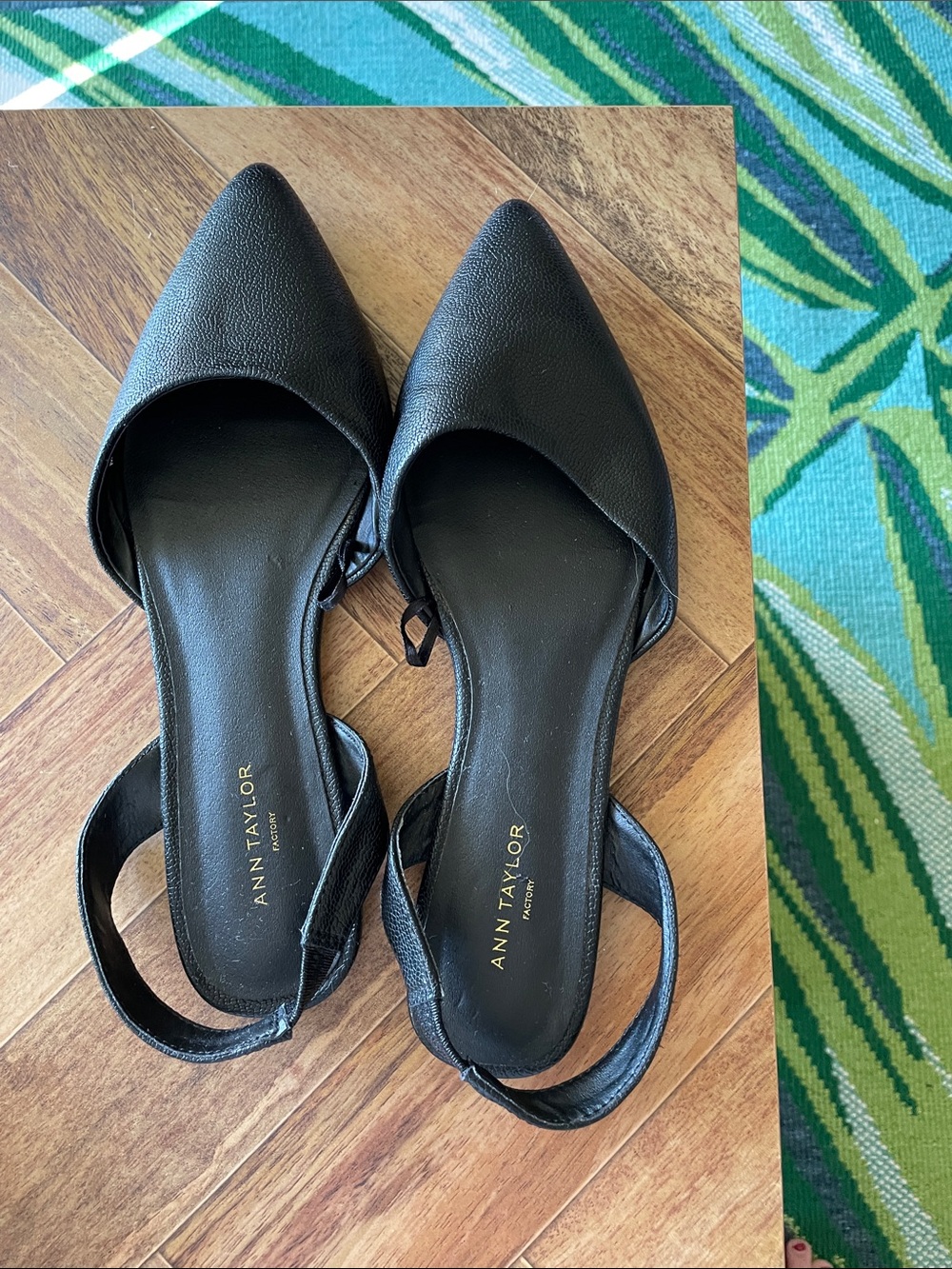 Ann Taylor Black Pointed-Toe D'Orsay Slingback Flats